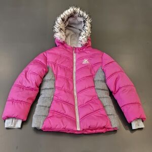 Puffer Jacket 7/8 Girls ZeroXposur Pink Insulated Hood Detachable Faux Fur Trim